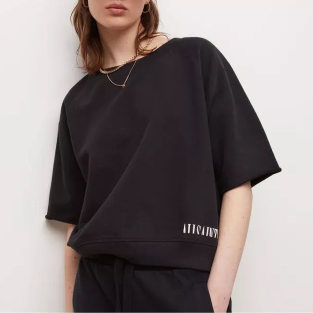 All Saints Lila Black Short Sleeve Sweat Top